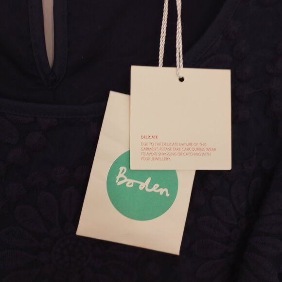 Boden Navy Sheer Embroidered Floral Overlay Sheath Dress - Picture 4 of 11